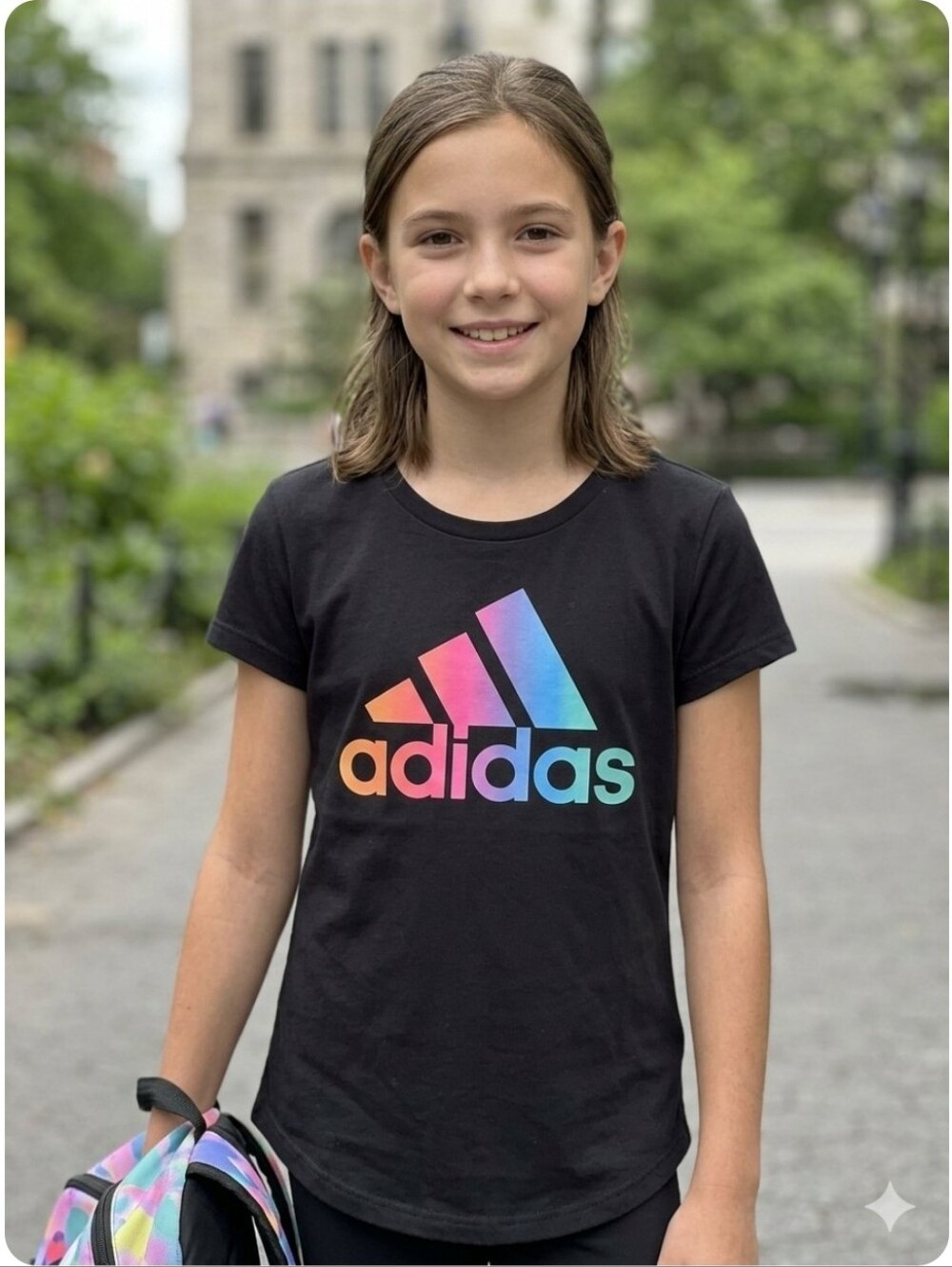 ​Adidas Black Rainbow Ombre Logo Tee Shirt Sz M 10-12